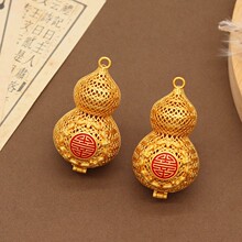 新款沙金吊坠古法镂空花丝葫芦吊牌黄铜镀金可开合香薰福字挂件