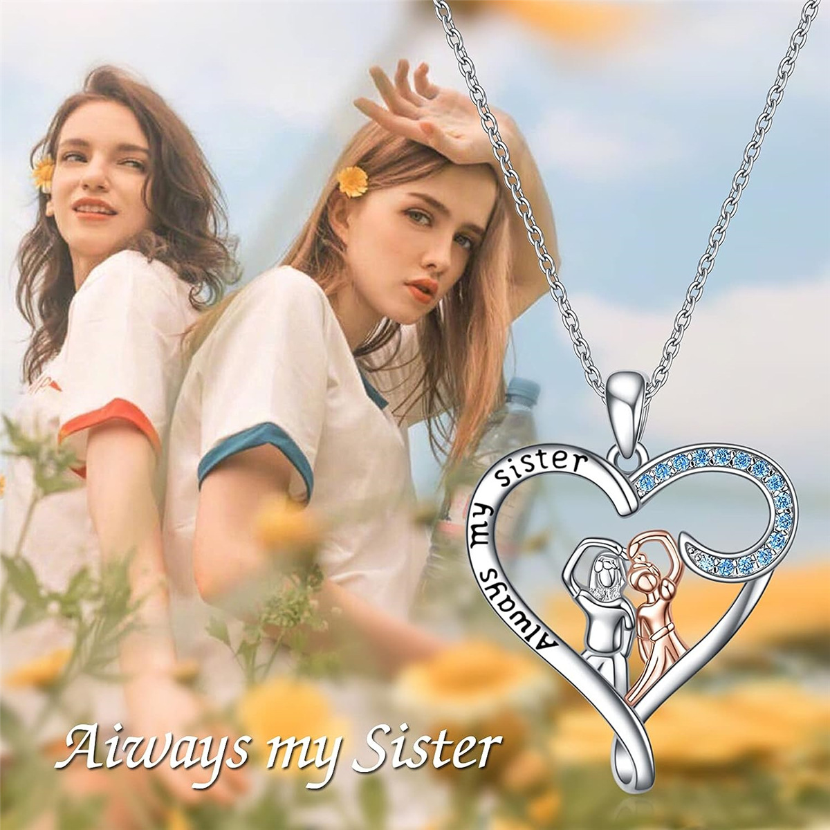 Collar con colgante de corazón para hermana joya elegante_voghion.com