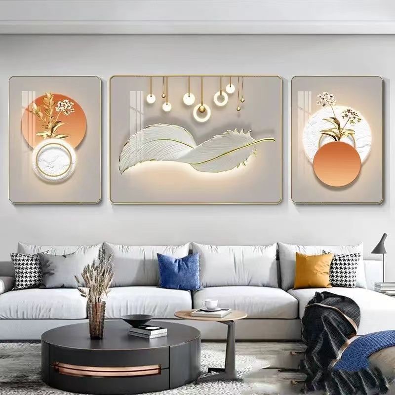现代简约客厅装饰画三连画客厅三联画沙发背景墙水晶挂画三连挂画
