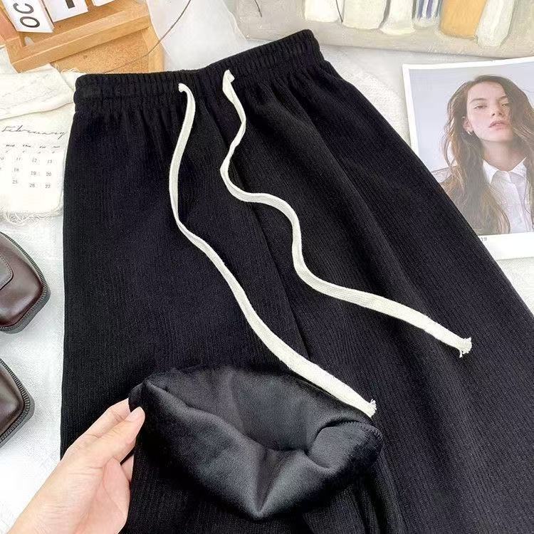 25新款仿羊绒针织阔腿裤女秋冬加绒加厚高腰垂感宽松显瘦休闲直筒|undefined