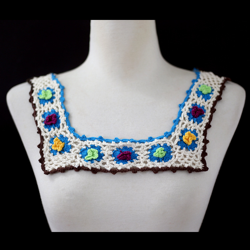 手钩钩针彩色立体花朵领花T恤毛衣服装辅料手工编织领口装饰
