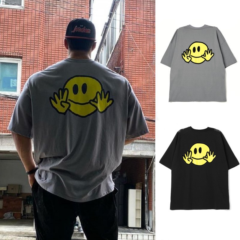 Men's Casual Printed Loose Fitting Basketball Training Shirt Short Sleeved Smiley Face T-Shirt Trendy Fitness Muscle Wearing_viptrois.com