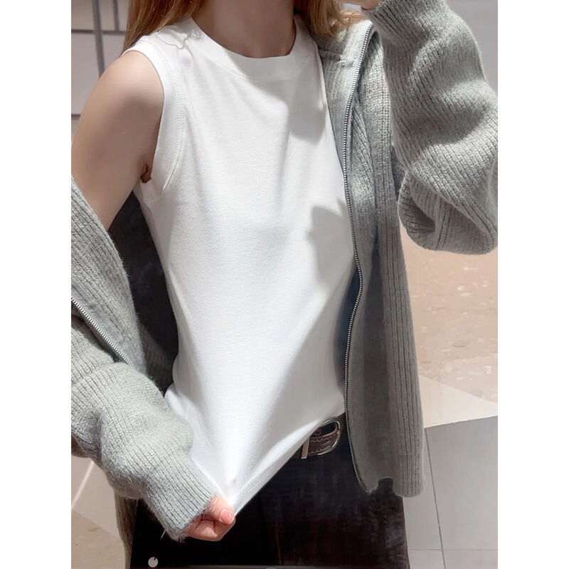 Basic Solid Color Round Neck Racer Vest for Women 2025 Autumn and Winter Layered Sleeveless Bottoming Shirt to Cover Breasts and Wear Inside
