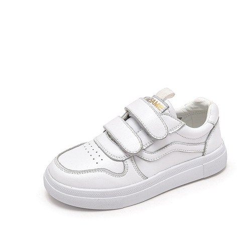 Boys' sneakers spring and autumn new style  white Korean style breathable girls' sneakers soft sole cowhide white shoes wholesale