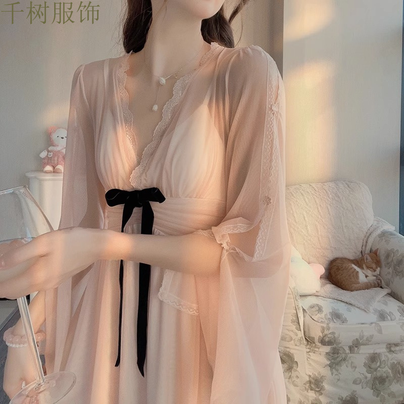 젠틀 스타일 파자마 홈 의류 여성용 2025 봄과 가을 새로운 스타일 기질 섹시 슈퍼 요정 기질 고급 나이트 드레스 여성 트렌드