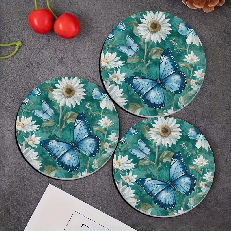 Amazon almohadilla de mesa redonda almohadilla de mariposa de flores almohadilla de aislamiento térmico almohadilla de taza de automóvil almohadilla de taza de café almohadilla de taza de té almohadilla de taza de té