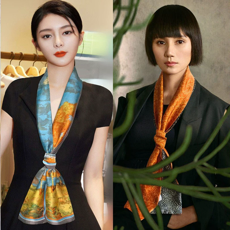 Длинный шелковый шарф Женский модный подарок Универсальная декоративная лента Тонкий шарф в Корейском стиле Узкий длинный маленький шарф из искусственного шелка
