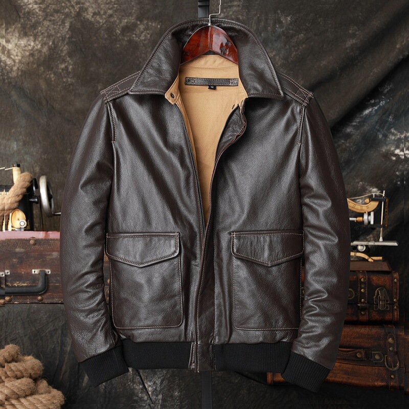 First-Layer Cowhide Genuine Leather Jacket Men's A2 Pilot Leather Jacket Large Size Leather Jacket First-Layer Cowhide Genuine Leather Jacket Men's A2 Pilot Leather Jacket Large Size Leather Jacket