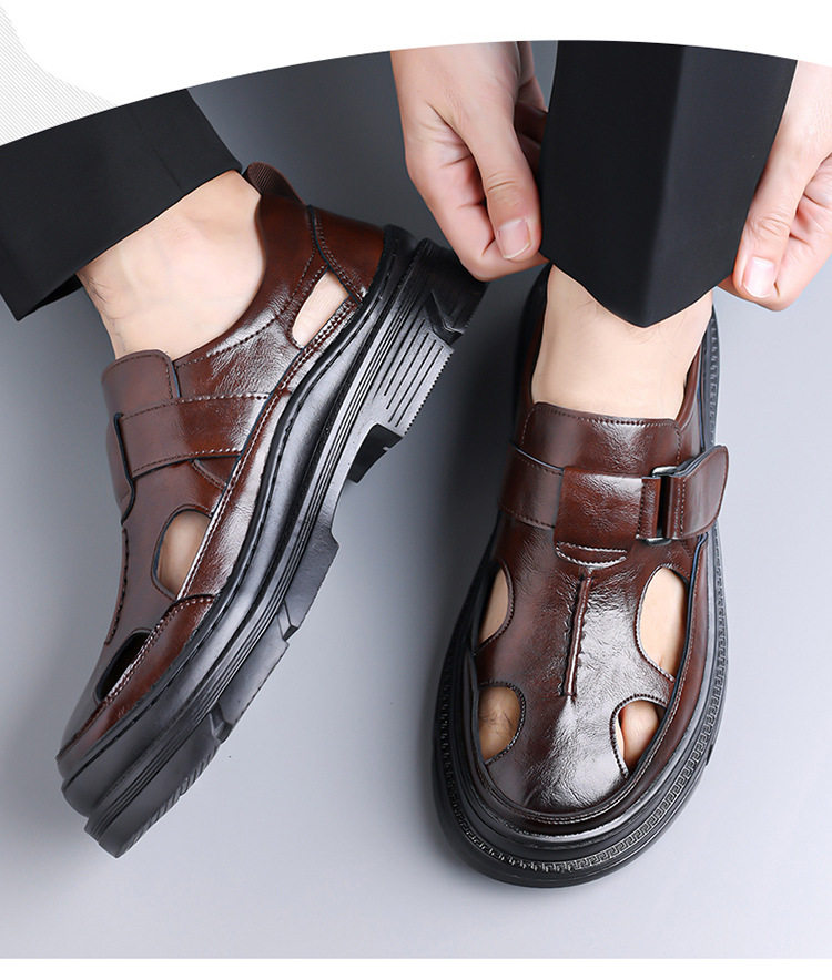 Dép sandal nam mũi rộng thoáng khí khóa dán phong cách Hàn Quốc — Màu nâu, màu đen chi tiết 16