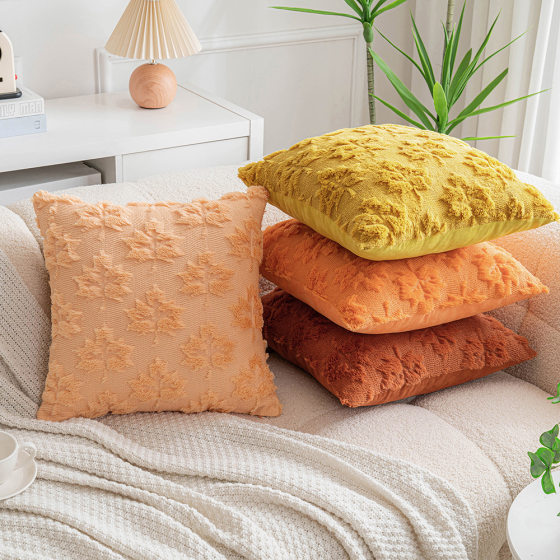 New Embroidered Hair Maple Leaf Pillow Case Home Living Room Sofa Decorative Cushion Cover Ins Bedside Office Pillow