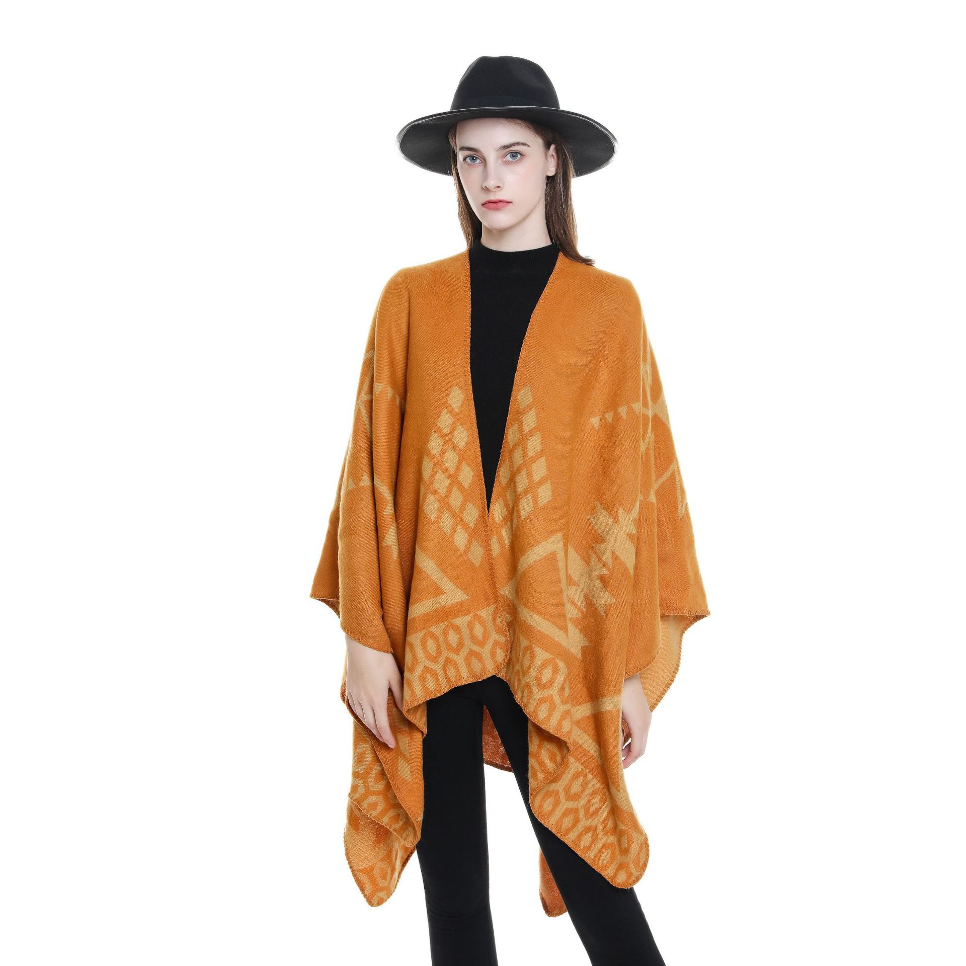 2022 otoño e invierno nuevo rombo geométrico engrosado split chal de color sólido cálido chal de moda de cachemira
