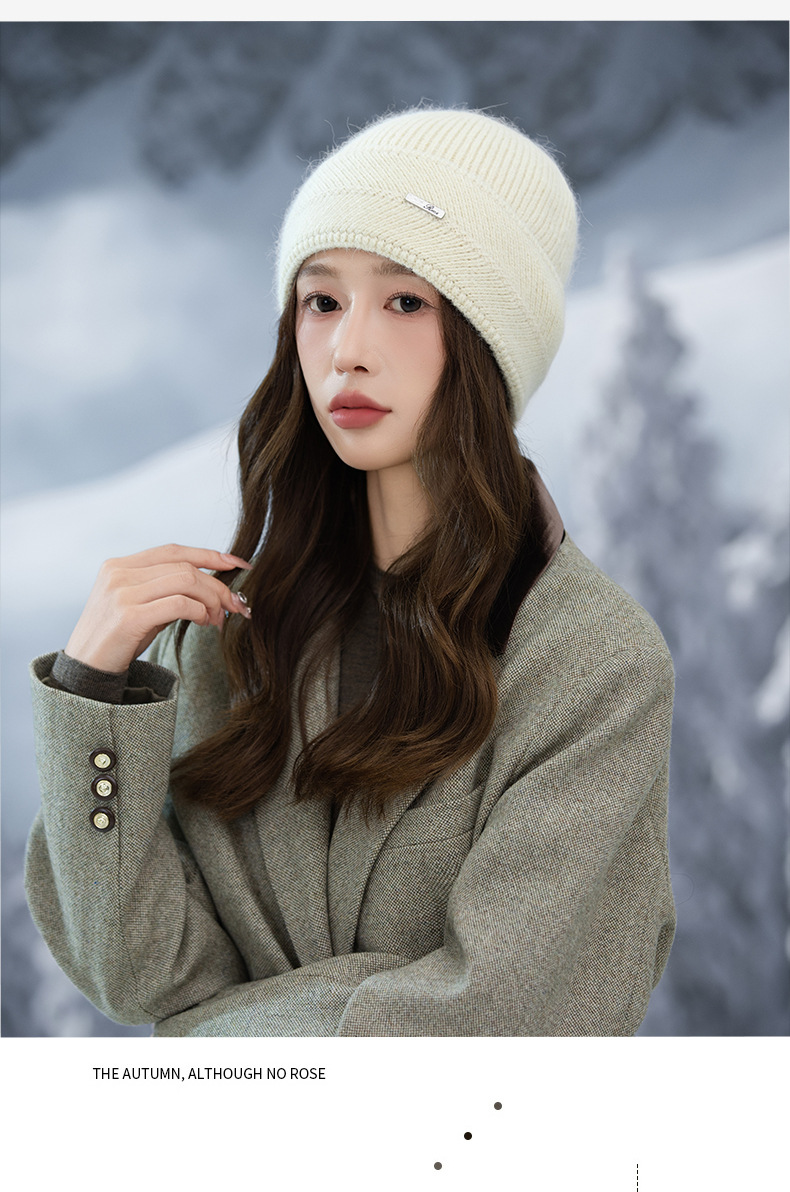 Japanse stijl voor vrouwen, herfst en winter, veelzijdige, dikke, warme, koudebestendige gebreide muts, afslankend voor het gezicht en de oren_voghion.com