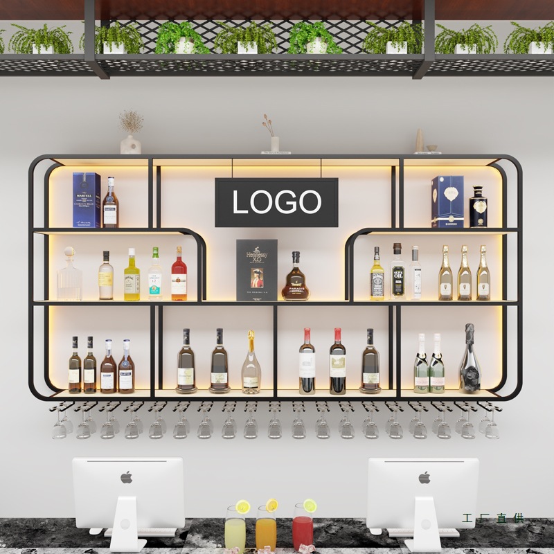 New Wall-Mounted Wine Rack Bar Wall Red Wine Cabinet Restaurant Wall-Mounted Luminous Display Rack Billiard Hall Storage Rack