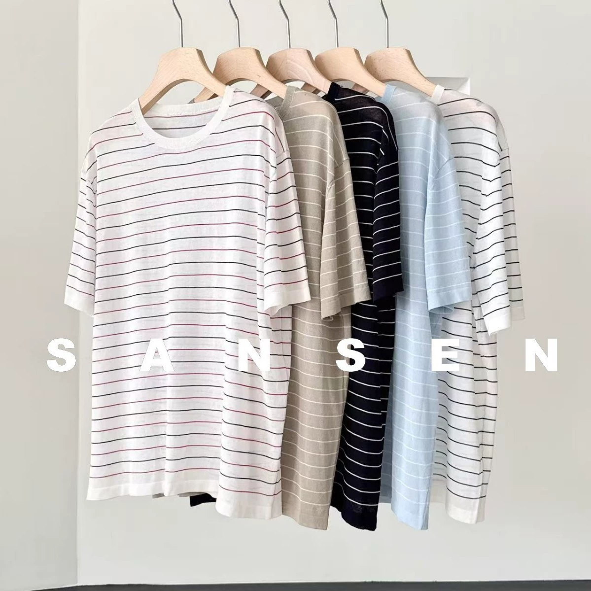 CHICJOC Полосатый прогулочный костюм_Легкая триацетатная хлопчатобумажная пряжа Популярный солнцезащитный крем Kendall с короткими рукавами