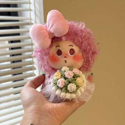 Pluş açarlıqlar, Dudu Cute Curly Hair - light-pink-bow-bouquet-with-pink-accents-pendant