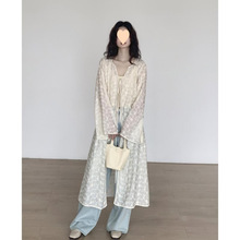 长款杏色复古晒绑带蕾丝衫女2025秋季新款休闲显瘦薄款开衫长袖