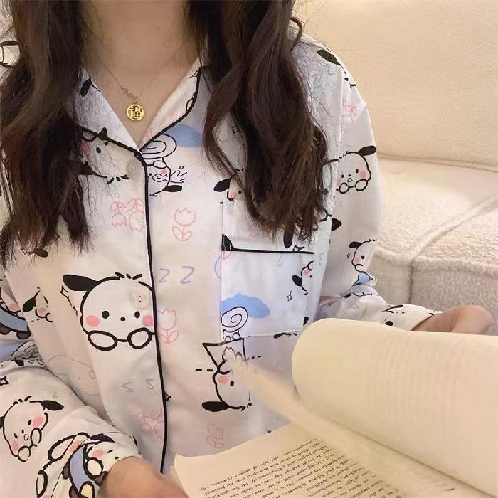 Pijamas rojos en línea primavera 2024 mujeres caricaturas amor inns pantalones de manga larga ropa para el hogar pijamas transfronterizos comercio exterior