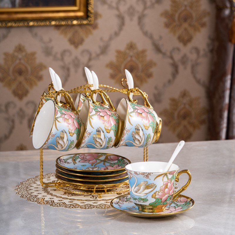 Juego de café de estilo europeo traje chapado en oro lado Flor taza de té casa té de la tarde vintage sala de estar decoración Comercio exterior Exportación