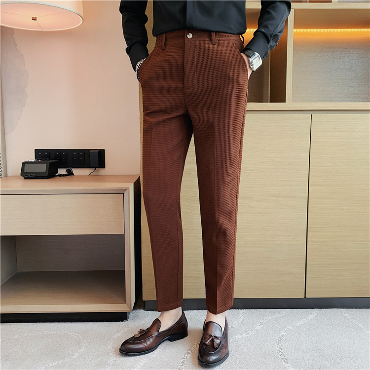 Pantalon décontracté droit gaufré à la mode et simple de marque tendance paresseuse, pantalon slim à petite jambe, pantalon d'affaires suspendu_voghion.com