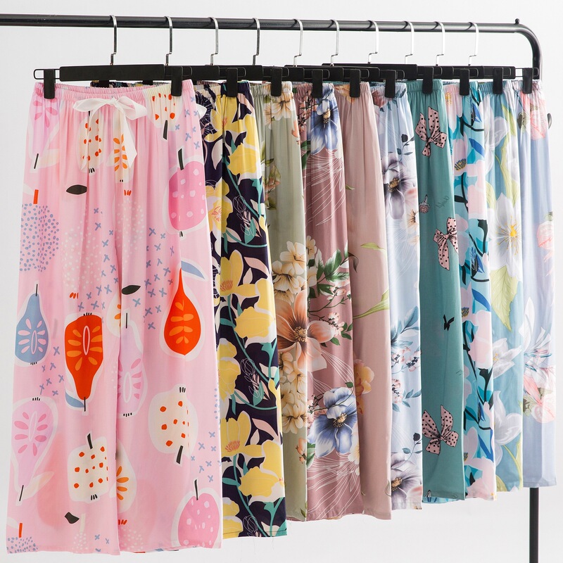 Cotton Silk Pajama Pants for Women, New Summer Style, Large Size Long Pants, Thin Style, Suitable for Pregnant Women to Wear Outside, Single Pants, Travel Beach Pants