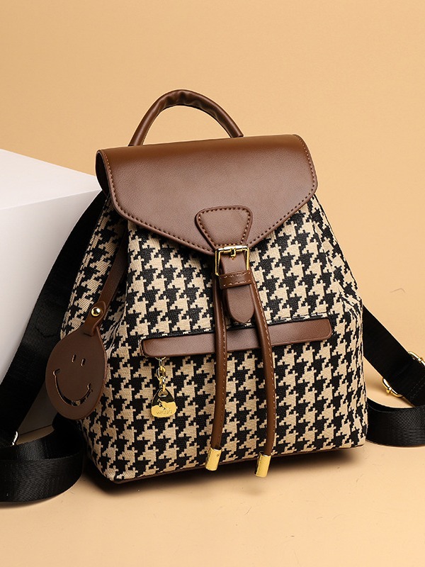 Mochila moderna para mujer 2025, gran capacidad, estilo coreano, mochila con estampado de pata de gallo, venta en vivo en TikTok, bolso de moda urbana para mujer