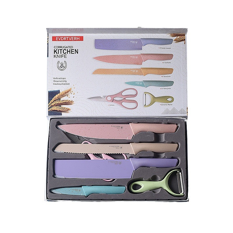 Trigo de color naranja palo cuchillo traje hogar cuchillo de cocina de acero inoxidable traje de regalo conjunto cuchillo en stock