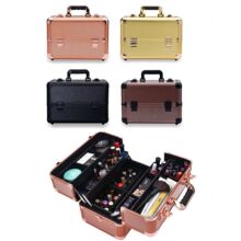 厂家供应现货化妆箱专业带肩带双层大号美甲箱铝箱美容化妆箱防水