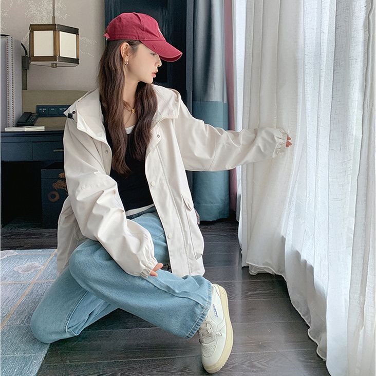 美式冲锋衣女款2025新款宽松休闲连帽百搭工装外套春秋超好看夹克|undefined