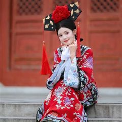 汉服贵妃女装格格清朝氅衣印花清代中国宫廷旗装摄影服装均码印花