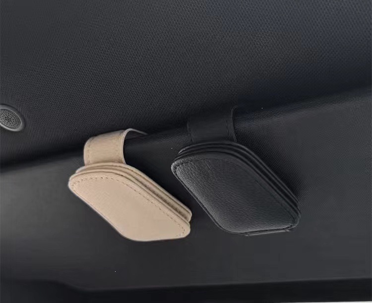 Multifunctional Car Glasses Holder, Leather Car Sun Visor Storage Box, Car Sunglasses Clip, Card Holder