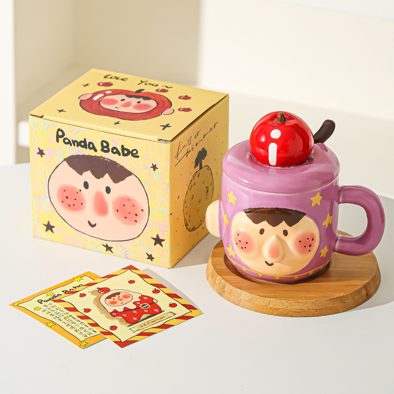 Tazas de cerámica creativas y extrañas, tazas con cubierta, tazas de agua caseras extrañas, tazas de desayuno de oficina para chicas