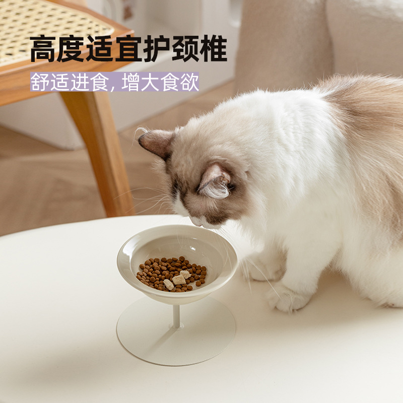 Cerámica alta pie de gran calibre de alto valor facial mascota gato plato volador cuello protector columna cervical anti derrumbe granos beber tazón de agua tazón