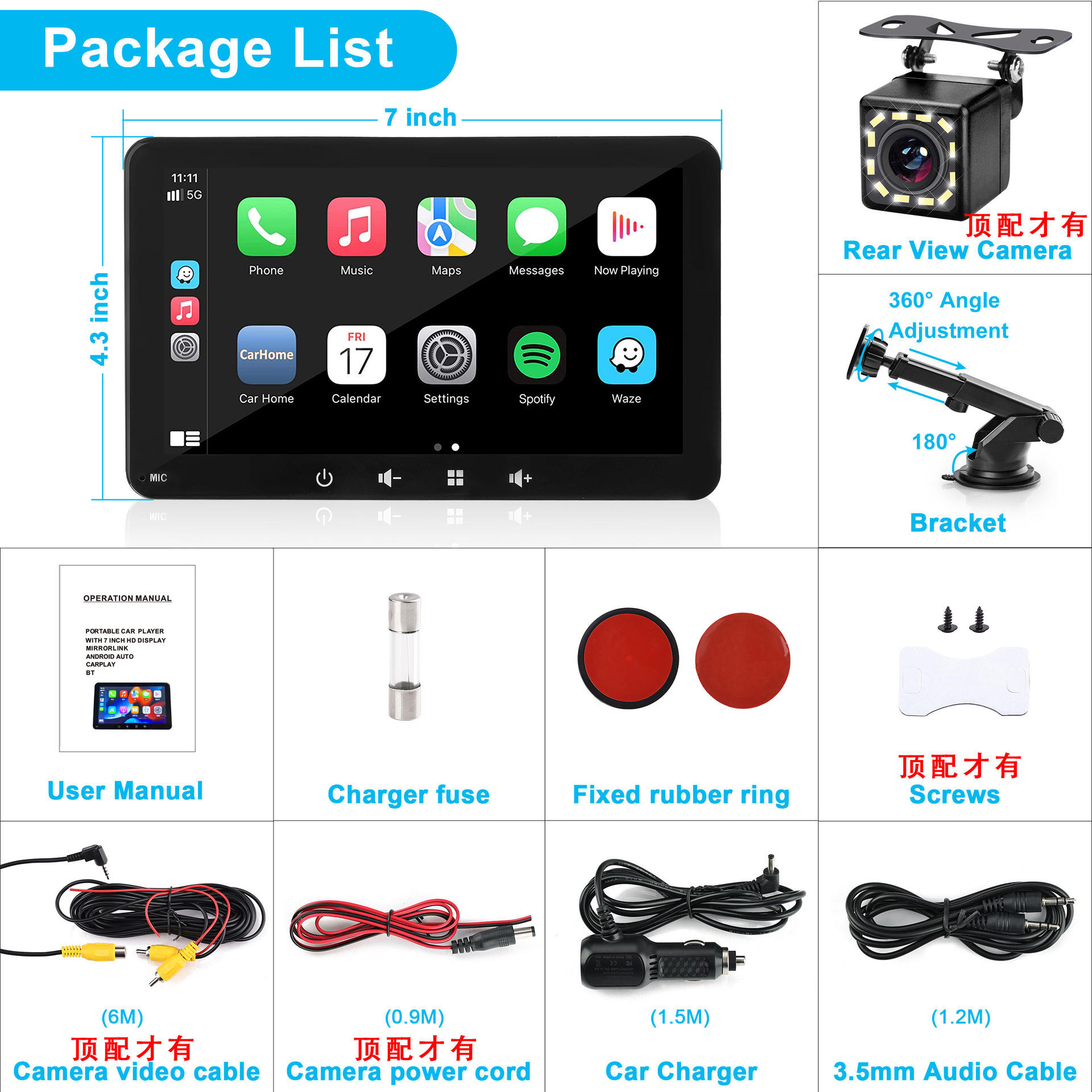 Cross-Border 7inch Portable In-Car Screen Projection Mp5 Player Carplay Car Navigation Ips High-Definition Screen Smart