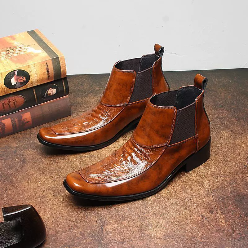 Мужские кожаные сапоги с рисунком крокодил модные сапоги британские доминирующие мужские сапоги кожаные сапоги Челси короткая обувь