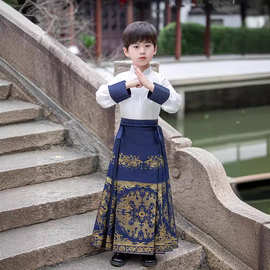 儿童马面裙男孩子少爷公子服初中生男生舞台表演少儿古装汉服唐装
