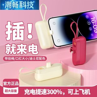 跨境新款皮紋膠囊充電寶自帶線掛繩小巧5000毫安迷你充電寶批發
