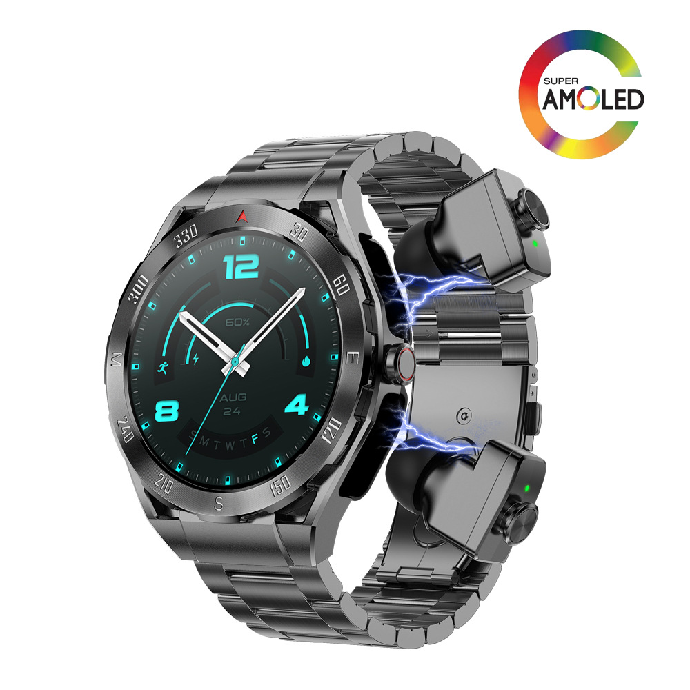 Nuevo F33 1,43 AMOLED reloj inteligente TWS auriculares dos en uno monitoreo de salud de música local