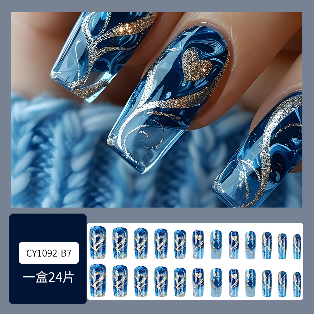 Chicas calientes, brillo, amor, uñas, uñas, uñas, uñas, uñas, productos terminados, venta caliente transfronteriza, 24 piezas, uñas portátiles