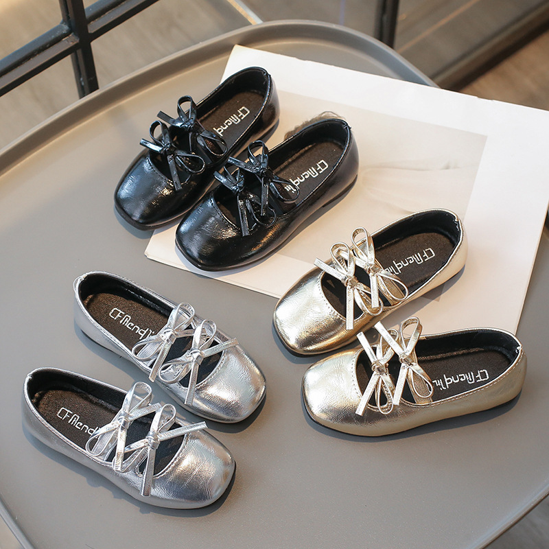 Girls Korean Fashion Bow Small Leather Shoes 2025 Spring and Autumn New Mary Jane Ballet Princess Shoes Doudou Shoes