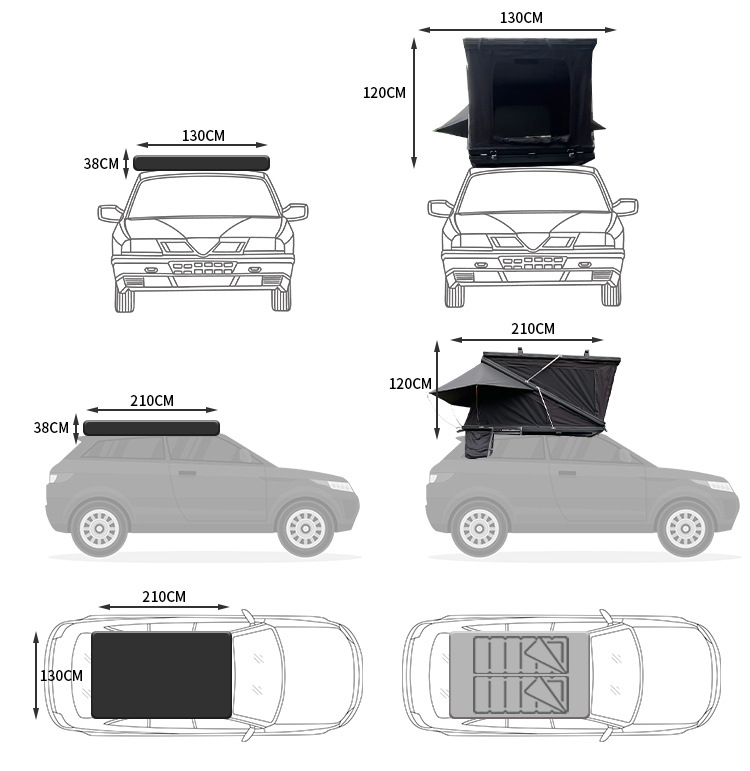 Hard-Top Aluminum Alloy Car Roof Tent for 2 People, Outdoor Camping, Export, Fully Automatic, Quick Opening in 10 Seconds, Waterproof