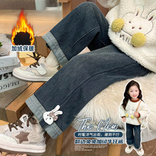 女童一体绒秋冬季洋气加厚阔腿裤女宝宝宽松2025新款冬装加绒裤子