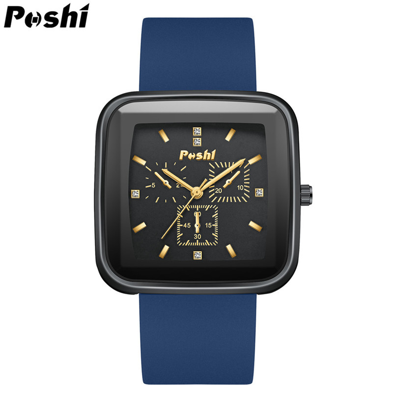 POSHI nuevo cuadrado de silicona gran dial reloj de mujer moda casual hombres y mujeres estudiantes reloj del todo-fósforo