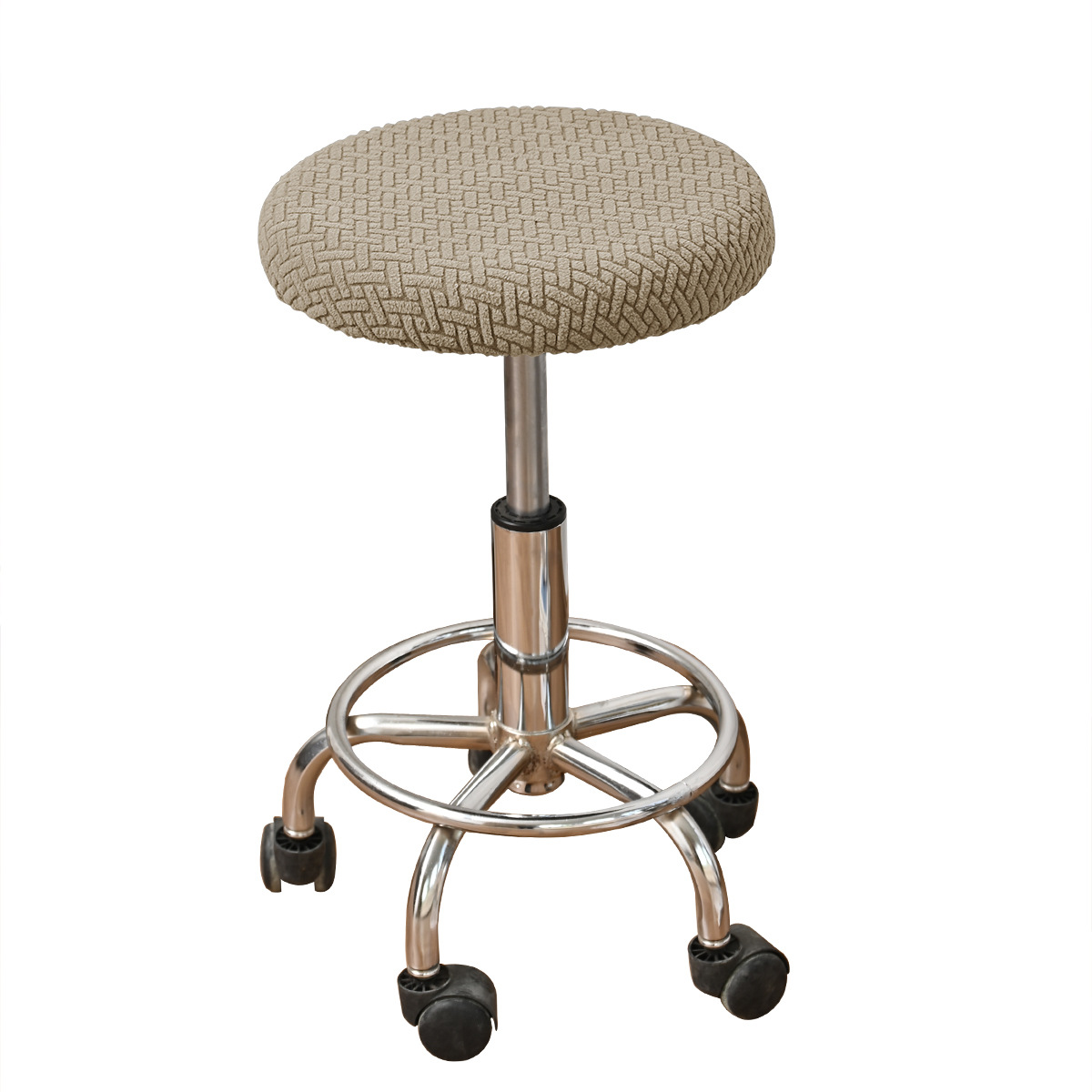 Conjunto de taburete redondo a rayas de jacquard transfronterizo, conjunto de taburete redondo elástico de color sólido universal, funda de silla de bar de barbería en stock