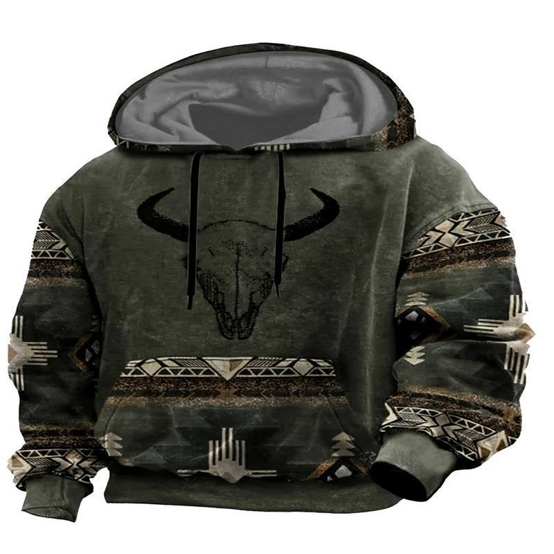 유럽과 미국의 대외 무역 투우 새로운 긴팔 후드 티셔츠 남성 위장 유행 브랜드 느슨한 3D 인쇄 풀오버 후드