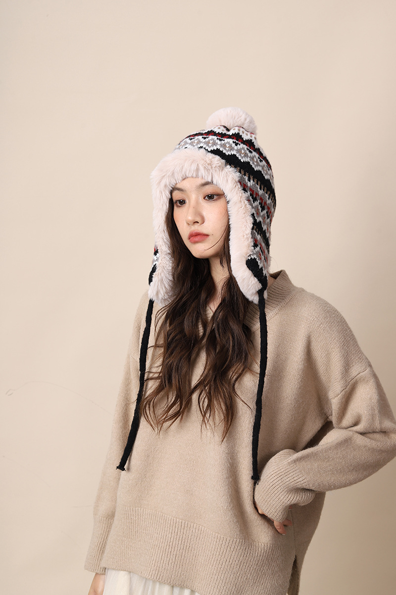 Knitted women in autumn winter, thickened warm, highlighting face and small ear protection, plush for cycling, cold_voghion.com