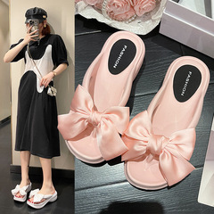 高級感夾腳涼拖鞋女夏季外穿2024年新款網紅超火蝴蝶結厚底人字拖