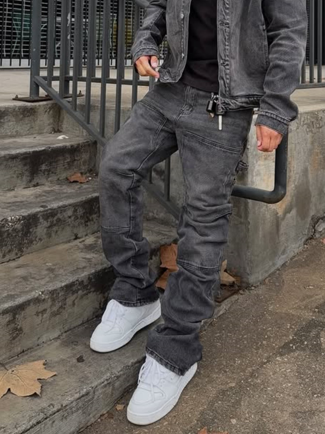 Men's Loose Fit Wide Leg Jeans Casual Ripped Hip Hop Style Stretch Flare Long Pants mid Waist Blue_mkmklike.com