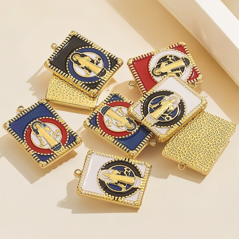 Acero inoxidable transfronterizo retro goteo de aceite cuadrado virgen colgante 18k oro DIY accesorios accesorios al por mayor