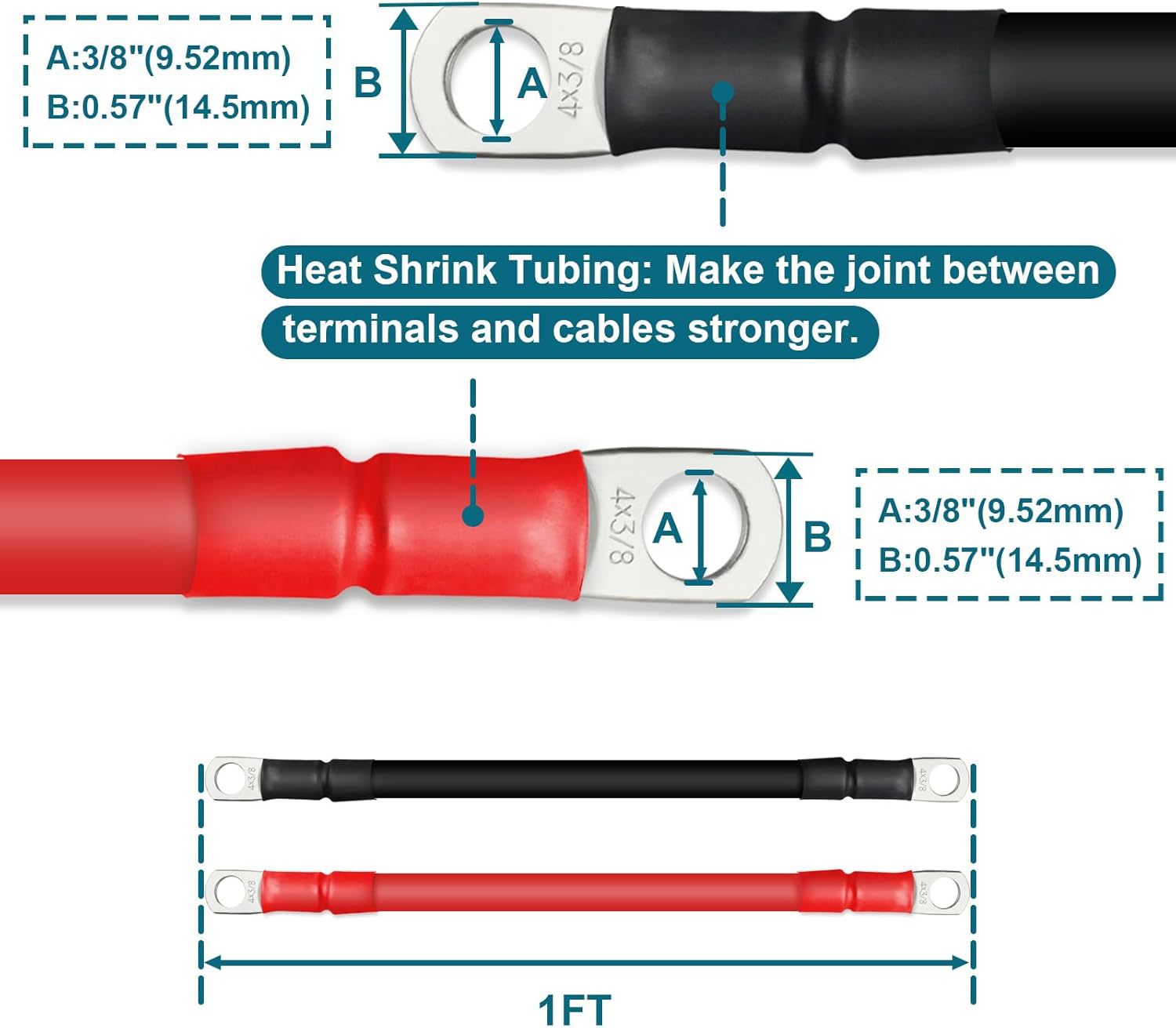 Cross-Border Exclusive Supply of 4Awg20 Square Copper Terminal Connection Cable for Car Battery Jumper Cables, Specifically for Cars, Rvs, and Boats