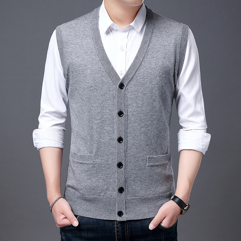 Cross-Border Men's Knitted Cardigan Vest Autumn and Winter Business Casual Wool Blend Men's V-Neck Pocket Cardigan Vest Cross-Border Men's Knitted Cardigan Vest Autumn and Winter Business Casual Wool Blend Men's V-Neck Pocket Cardigan Vest